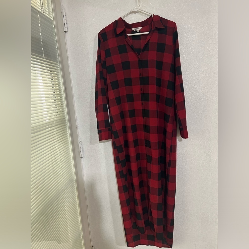 BB Dakota Long Shirt plated red black light material dress a Sz S